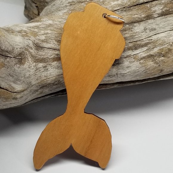 Mermaid Design II  Hand-painted  Solid Cherry Wood with 925 Sterling Silver Loop - Picture 6 of 6